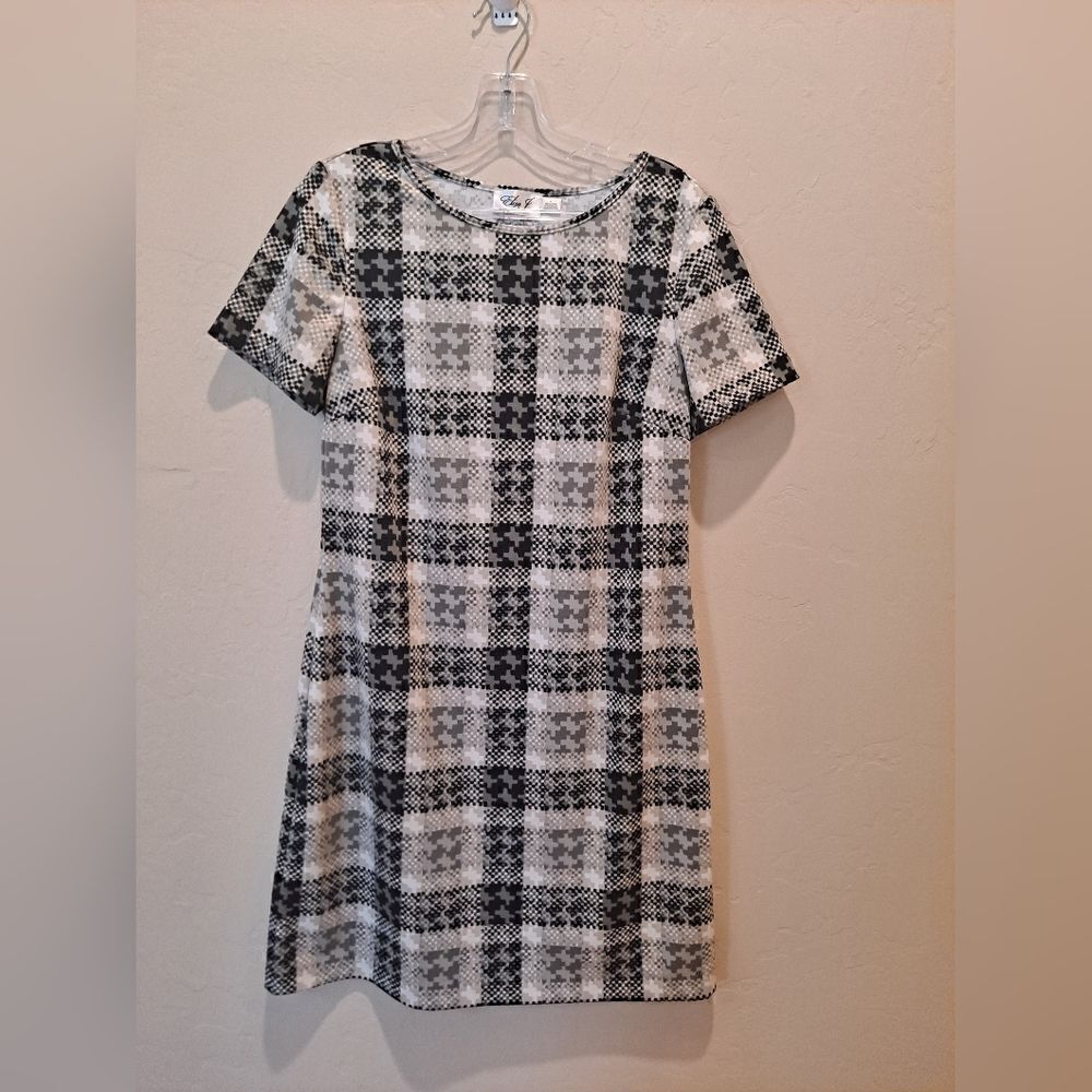 ELIZA J Houndstooth Plaid Print Shift Dress